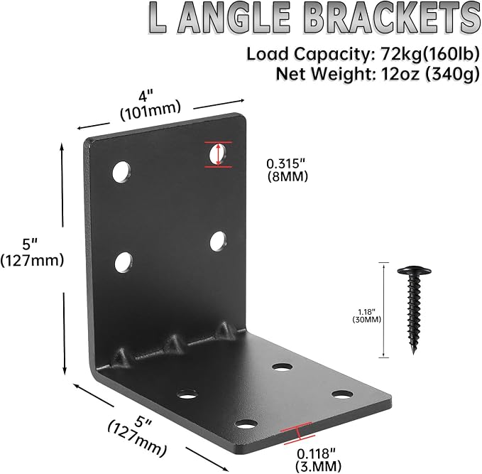 4 PCS Heavy Duty Steel Corner Brackets, DIY L Shelf Brackets, Metal Joint - Image 2