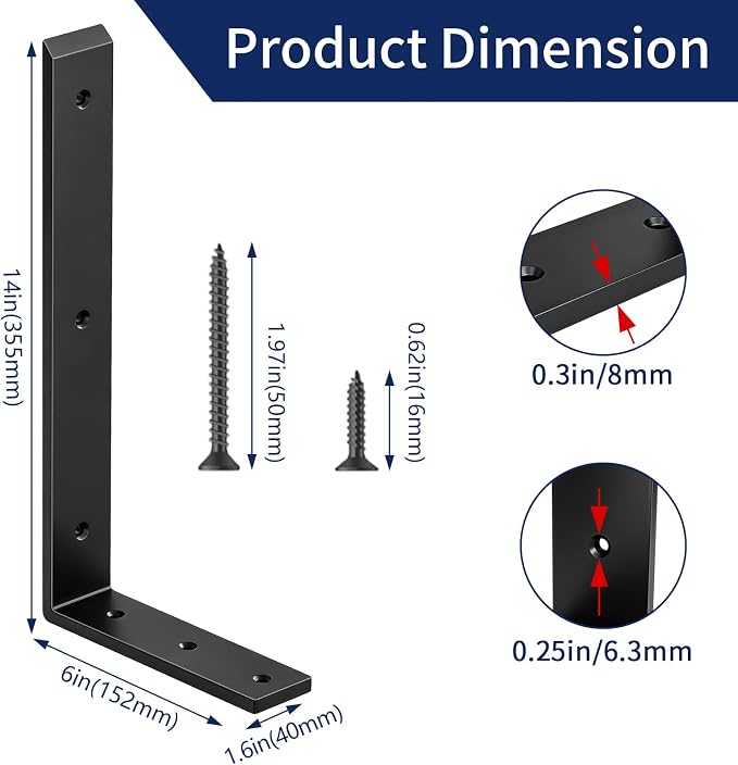 LSK 6PCS Countertop Bracket, L 14"×H 6", Heavy Duty Shelf Bracket, Granite - Image 3
