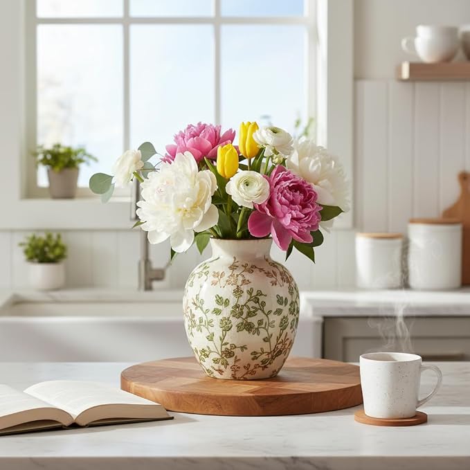 SIDUCAL Ceramic Green and Beige Antique Vase, 5.83 Inch Retro Ice Cracked - Image 6