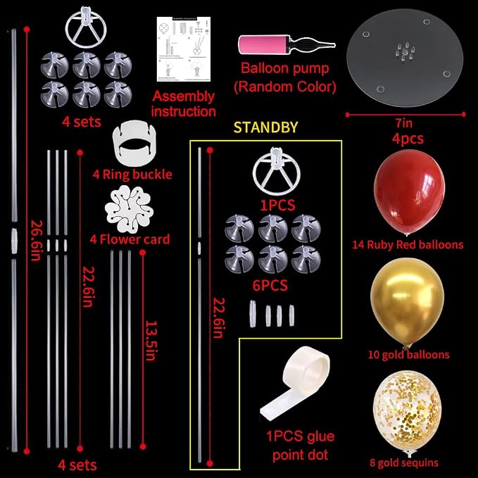 TONIFUL 4 Set Red Gold Balloon Stand Balloon Centerpieces - Image 2