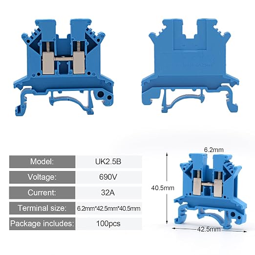 Blue UK-2.5B Rail Type Terminal Block Voltage and Current Safety Blocks | - Image 4