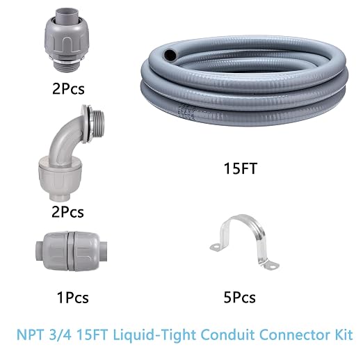 15FT 3/4" NPT PVC Liquid Tight Conduit Kit UL 2 Straight 2 Angle Connector | UV - Image 2