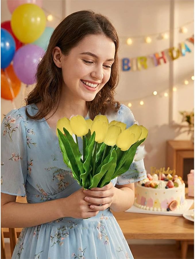 Mandy's 6pcs Artificial Yellow Tulips | 17.7 Inch Lifelike PU Tulips Faux - Image 9