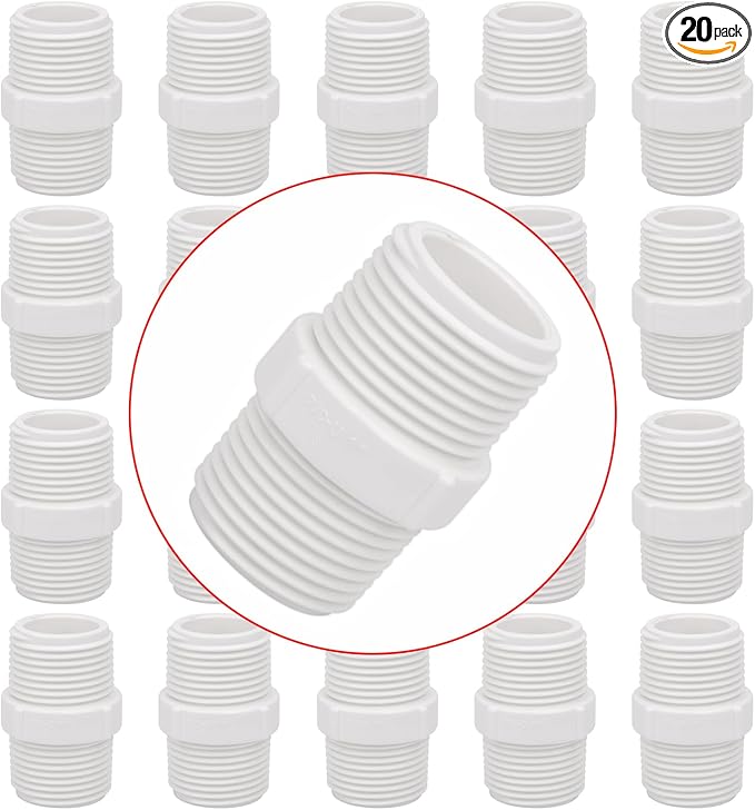 20Pack 1 Inch PVC Nipple Male Thread Coupling Adapter Connector by Lswteiz