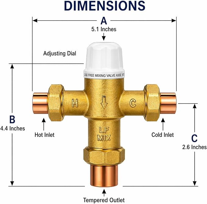 1/2" Sweat Union Thermostatic Mixing Valve, Cert: ASSE, NSF | TMV, Precise - Image 2