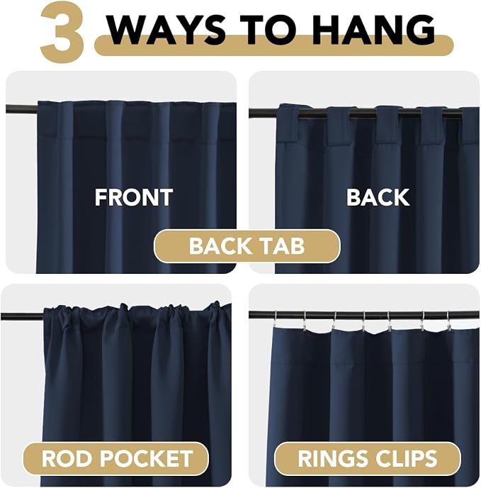 H.VERSAILTEX Back Tab Navy Blackout Curtains 102 Inch Long - Image 4