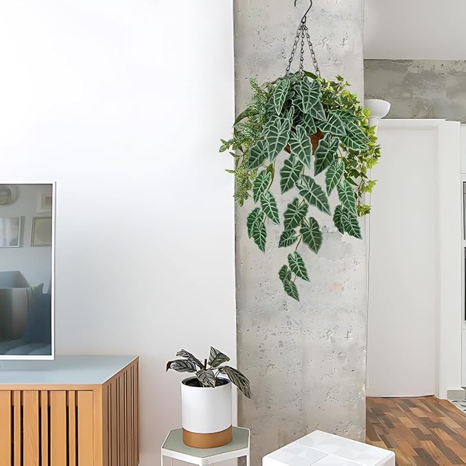 Fake Hanging Plant with Pot, Large Hanging Artificial Plants with Basket & - Image 5