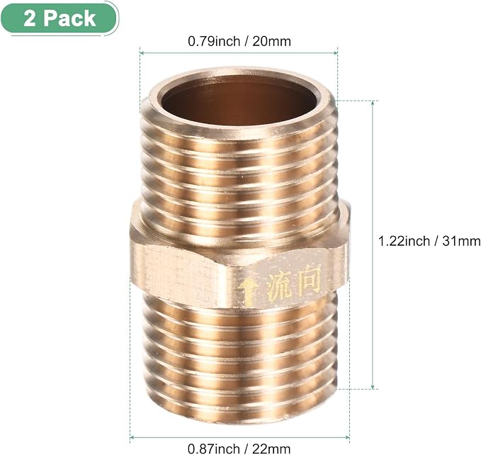 M METERXITY 2-Pack Brass Check Valve, 1/2" Male to 1/2" Male Thread One Way - Image 3