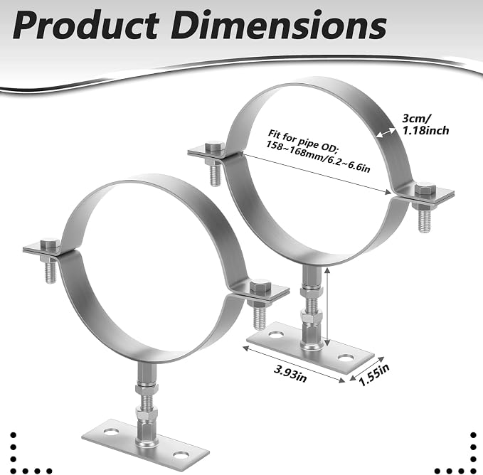2 Sets 6 Inch Adjustable Pipe Bracket, Heavy Duty Galvanized Steel Split Ring - Image 2
