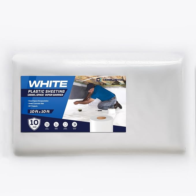 White Plastic Sheeting, 10 Mil 10' x 10', Crawl Space Vapor Barrier, Plastic by CrawlSpaceEncapsulation