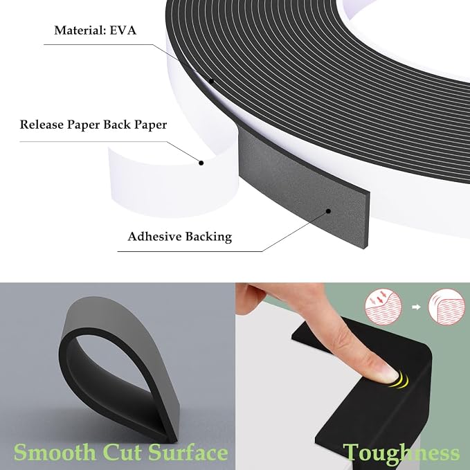 Weather Stripping Door Seal Black, Self Adhesive Foam Tape High Density Foam - Image 7