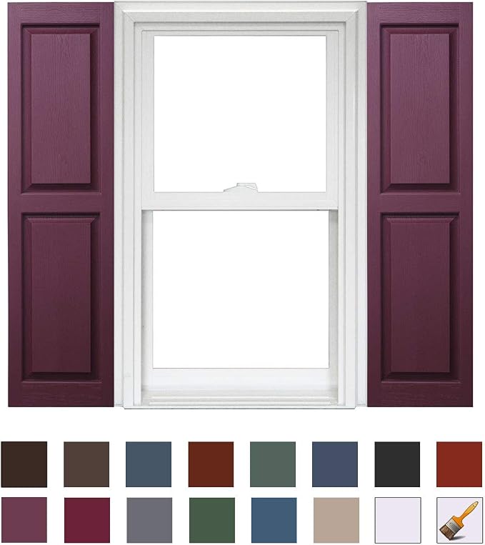 Homeside Raised Panel Vinyl Shutter 1 Pair 14-1/2in. x 51in. 090 Bordeaux - Image 4