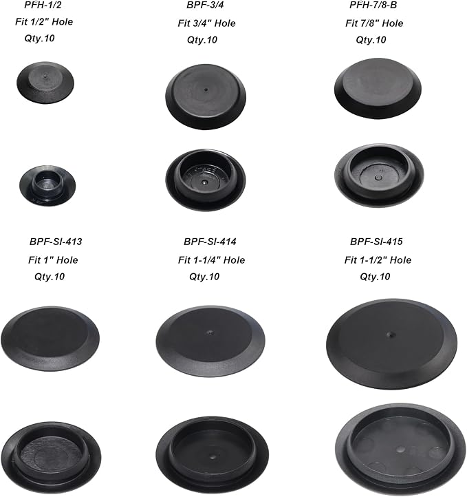 122pcs 6 Kinds Flush Mount Black Plastic Hole Plug Assortment - Image 3