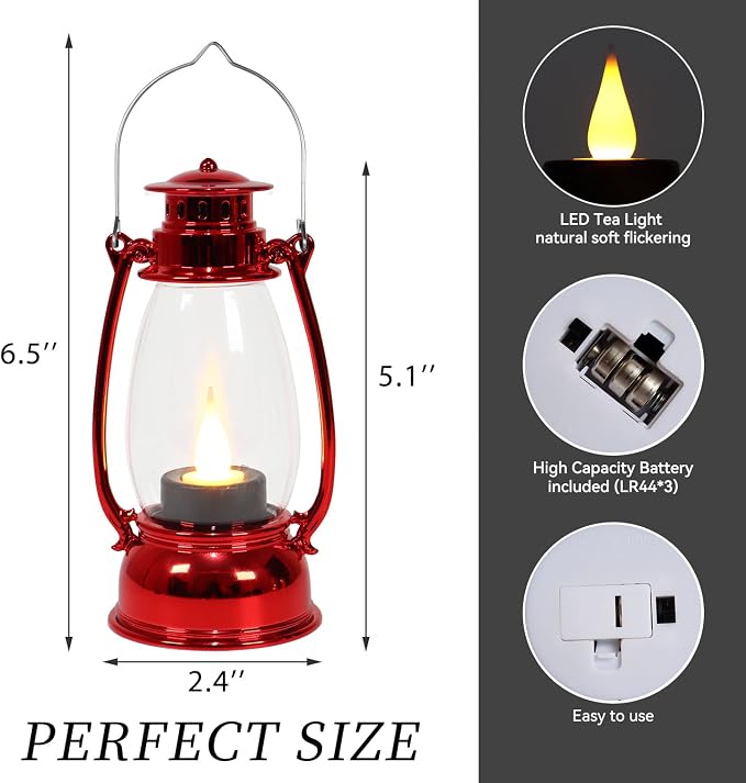 Mini Red Lanterns for Christmas Decor, Lightweight Portable Small LED Lanterns - Image 6
