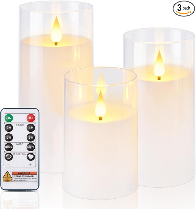 Homemory Pure White Flameless Candles, Battery Operated Acrylic LED Pillar by Homemory