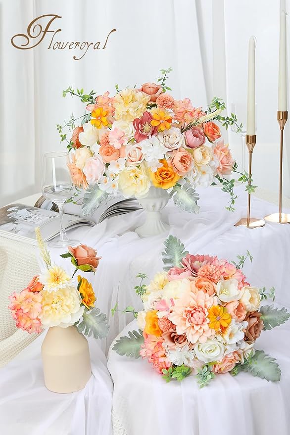 Artificial Flowers Combo Champagne Flowers Mix Silk Flowers Dahlia Roses - Image 4