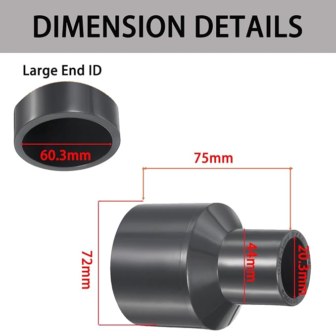 2 x 1/2 Inch SCH80 PVC Reducing Coupling, Increaser/Reducer Connector Pipe - Image 2