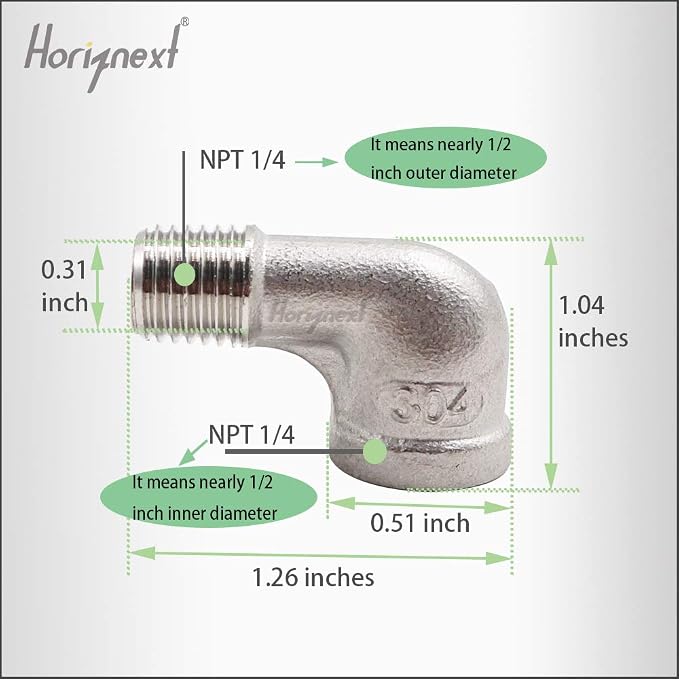 1/4'' NPT Stainless Steel Elbow Fitting, 90 Degree Elbow - Image 2