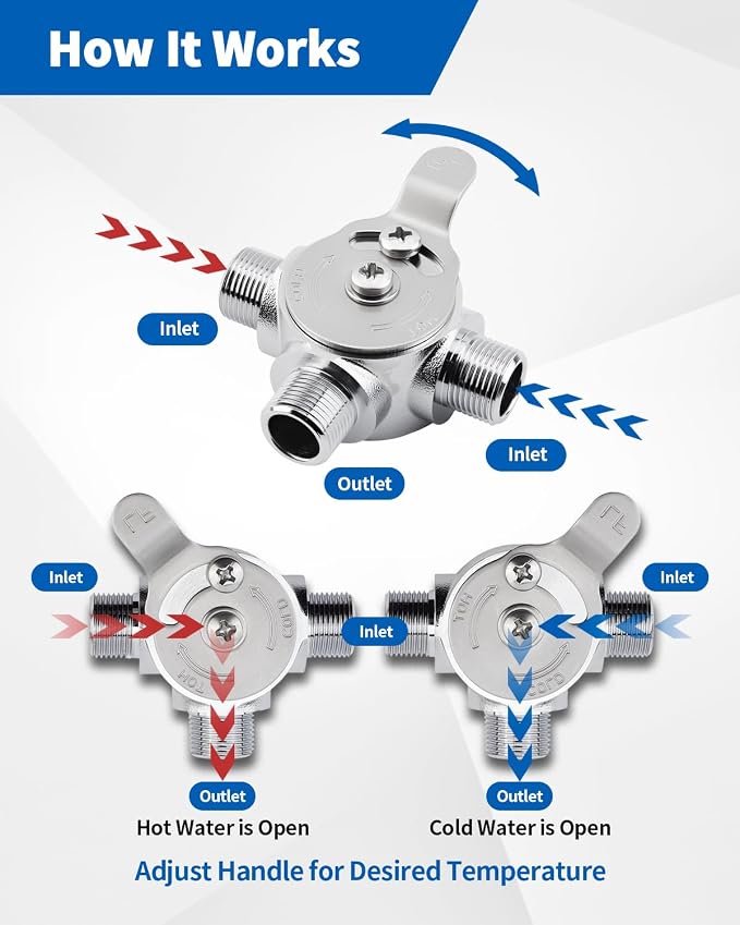 3/8" Manual Mixing Valve Hot Cold Water Temperature, Brass Water Mixing Valve - Image 5