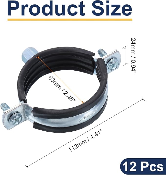 uxcell 12 Pcs Split Ring Pipe Hanger, 63mm/2.5inch Adjustable Pipe Bracket - Image 2