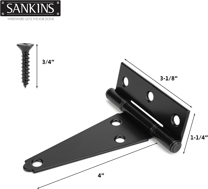 4 Inch T-Strap Shed Door Hinges Heavy Duty, Yard Door, Barn Door Gates - Image 2