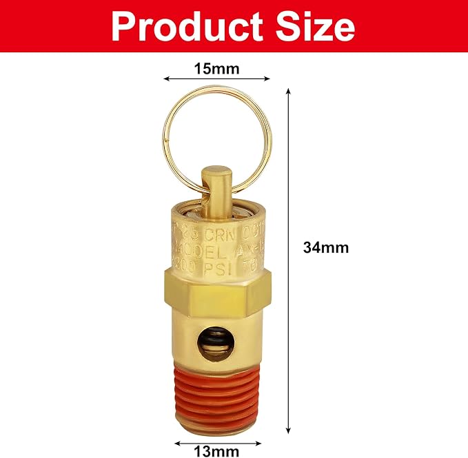 1/4 Inch NPT 200 PSI Brass Air Pressure Relief Safety Valve | Heavy Duty Brass - Image 2