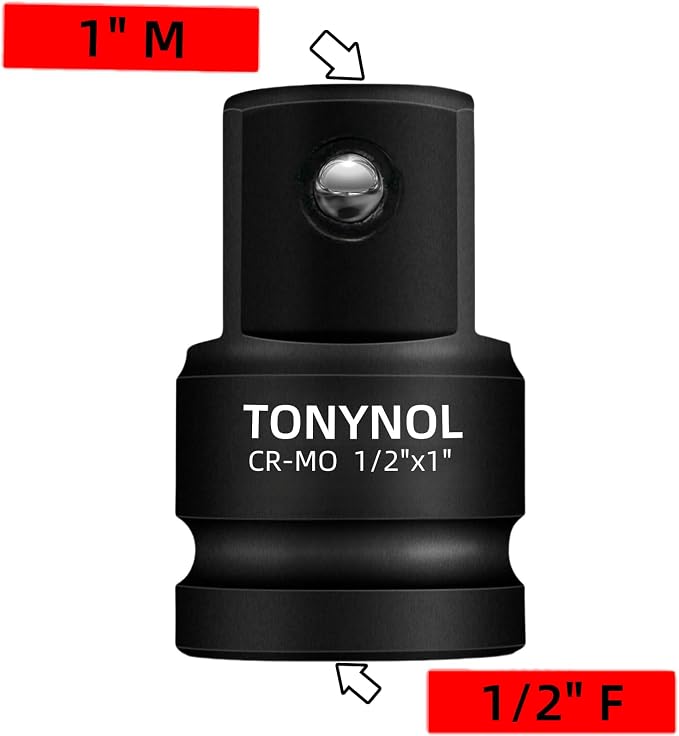TONYNOL Impact Socket Adapter, 1/2" F to 1" M | Cr-Mo Steel, Enhances Impact - Image 2