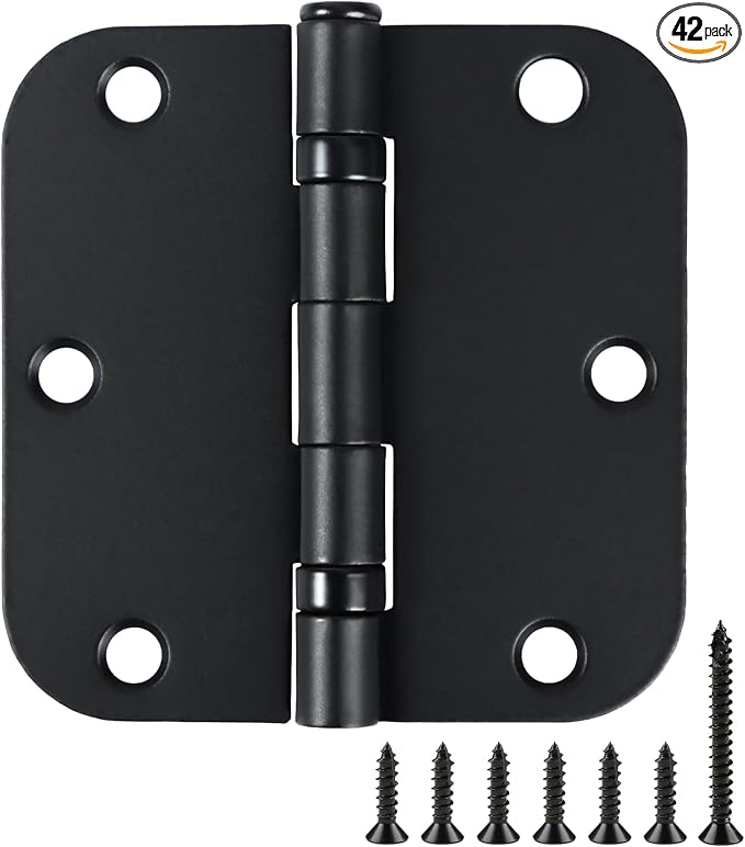TDCHINGES Rounded Matte Black Door Hinges 3.5 Inch 5/8" Lasting No Squeak | 42 by TDCHINGES