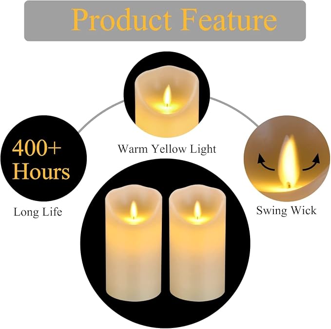 Flameless Candles 6" Set of 2 Ivory Dripless Real Wax Pillars Include Realistic - Image 6