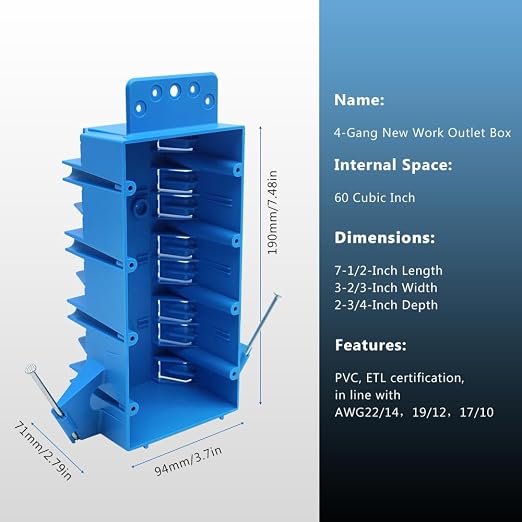 4-Gang PVC New Work Switch/Outlet Wall Electrical Box, 60 cu in | Features - Image 4
