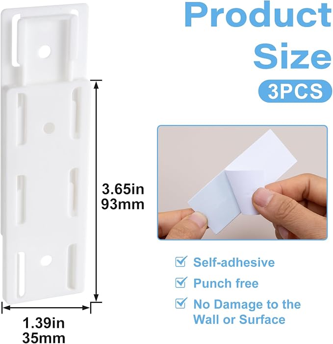 HINZIC 3pcs Self-Adhesive Power Strip Holder, Wall Mount Power Strip Mounting - Image 2
