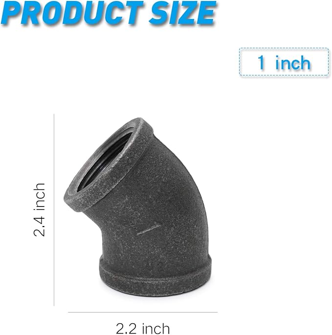 1" 45-Degree-Elbow, Home TZH Internal Threaded Cast Black Malleable Iron Elbow - Image 2