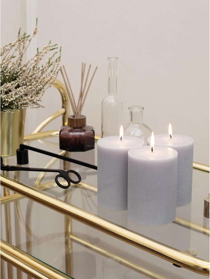 3x4 inch Pillar Candles Set of 3 – Unscented Dripless Rustic Light Gray Candles - Image 6
