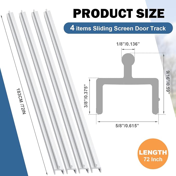 CroBlissful 4 Pcs 72 Inch Sliding Screen Door Track Replacement Modern White - Image 2