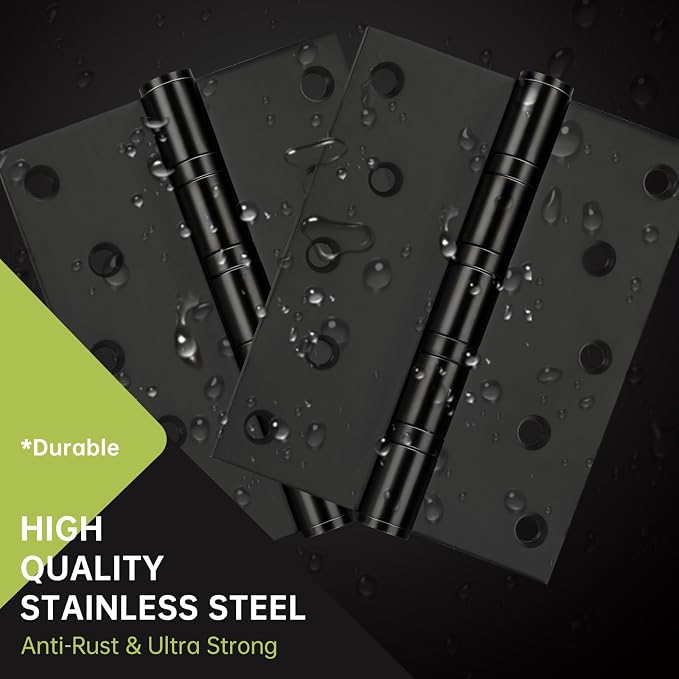 3-Pack Black Door Hinges, 5 Inch Heavy Duty Stainless Steel Hinge - Image 5
