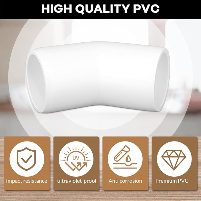 12-Pack 1 inch 45 Degree Elbow PVC Fitting, 2 Way Furniture Grade Pipe Connector - Image 3
