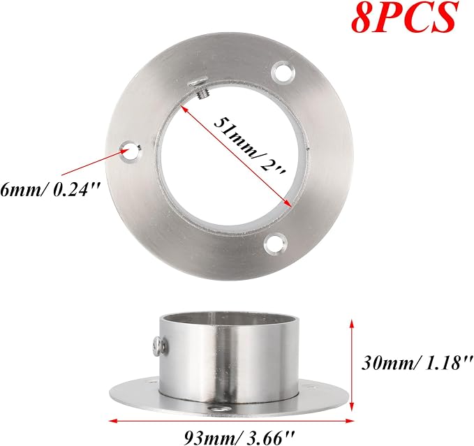 Antrader Closet Rod Flange, Stainless Steel 2 Inch Dia. Adjustable Socket - Image 2