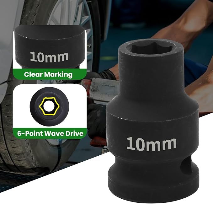 1/2" Drive 10mm Deep Impact Socket, 6 Point Chrome Molybdenum Steel Heavy Duty - Image 3