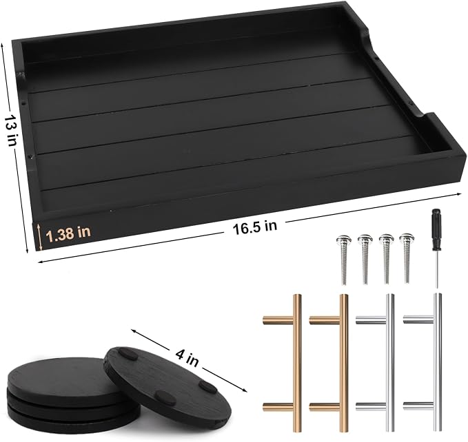 SXNOWS Wood Serving Tray with 2 Sets of Handles, 4 Coasters Included - Image 3