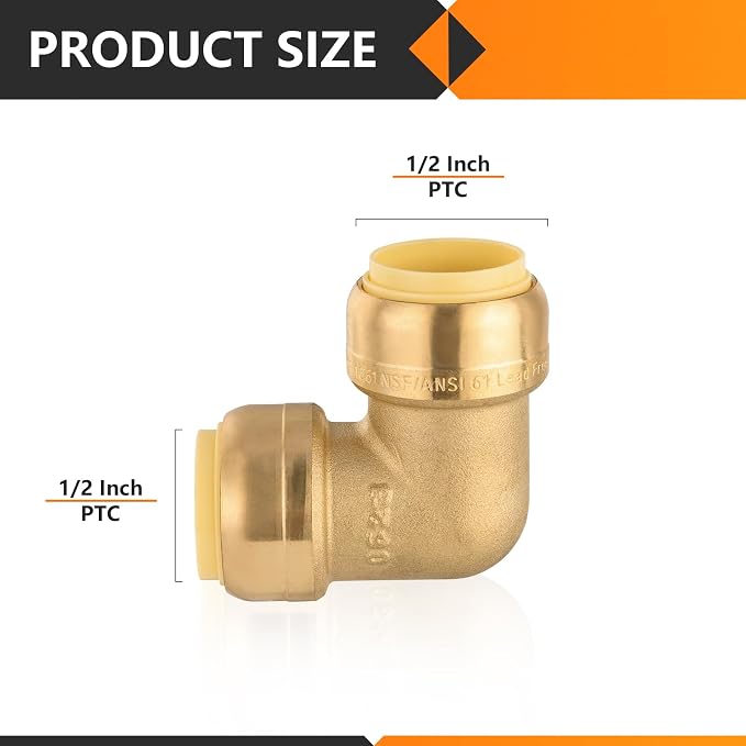 300PC HeSun 1/2" x 1/2" Push-fit 90 Degree Elbow | Brass Push-to-Connect - Image 2