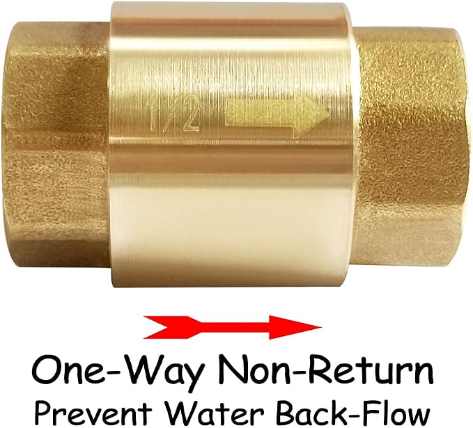 Uenede Solid Brass 1/2 Inch In-line Spring Check Valve 1/2" NPT Female Thread - Image 3