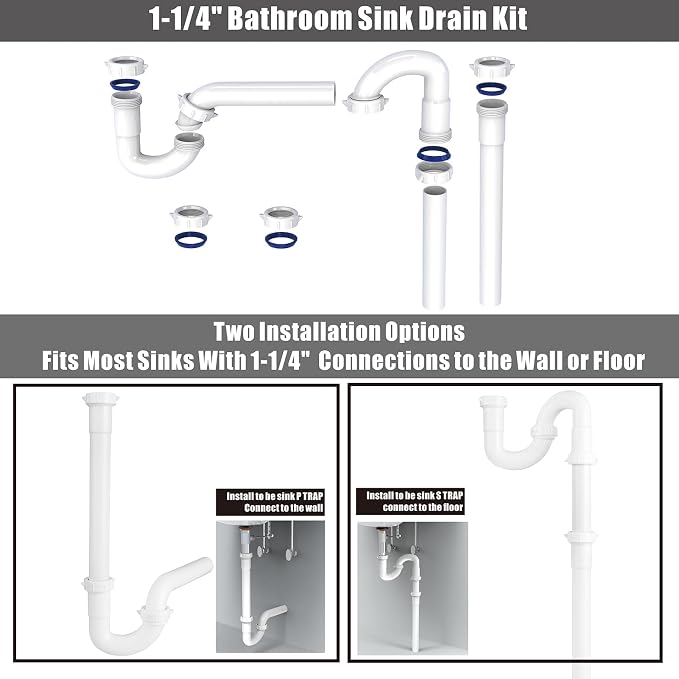 Bathroom Sink Drain Kit, for Most 1-1/4” Kitchen or Bathroom Sinks Drain Repair - Image 2