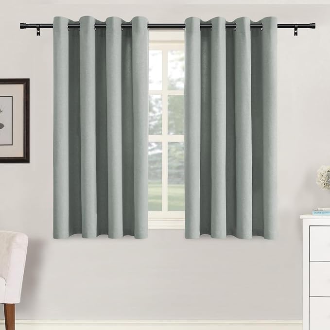 H.VERSAILTEX Grommet Natural Linen Textured Kitchen Curtains 45 inch Length by HVERSAILTEX