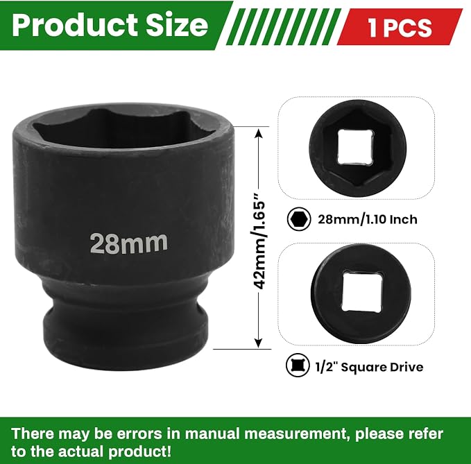 1/2" Drive 28mm Deep Impact Socket, 6 Point Chrome Molybdenum Steel Heavy Duty - Image 2