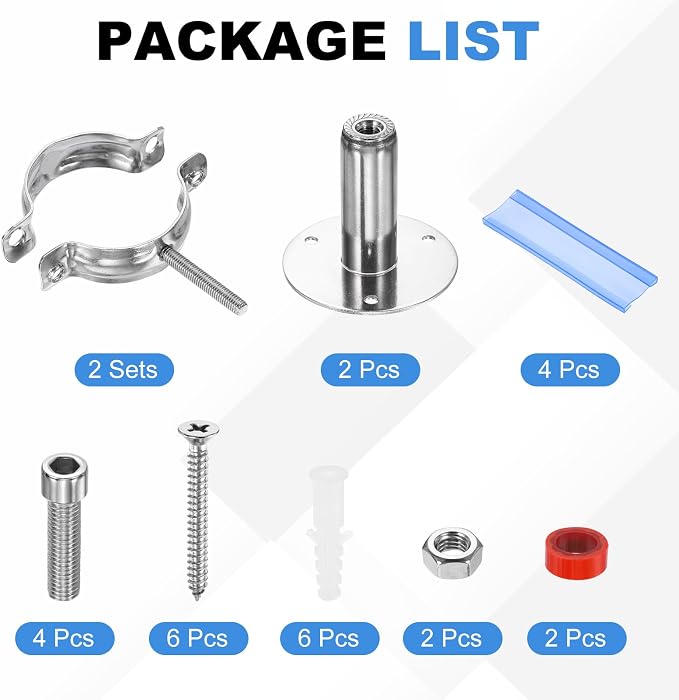 HARFINGTON 2 Set Wall Mount Ceiling Mount Pipe Supports 304 Stainless Steel - Image 3