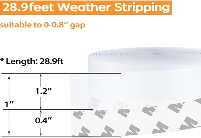 28.9 Ft Weather Stripping Door Seal Strip Tape, Silicone Door Draft Stopper - Image 2