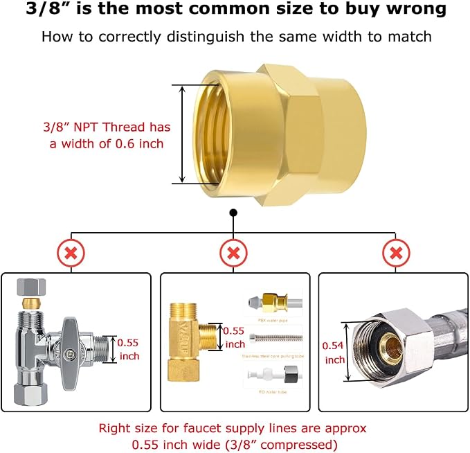 Hooshing 2PCS Brass Coupling Pipe Fitting, 3/8" x 3/8" NPT Female Coupler - Image 3