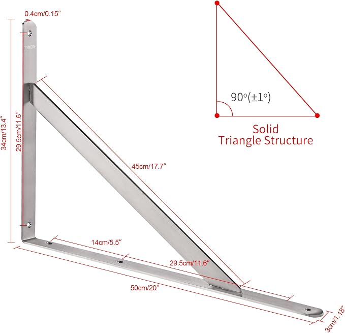 YUMORE 20 Inch Shelf Bracket, Heavy Duty L Bracket, 2 Pack - Image 6