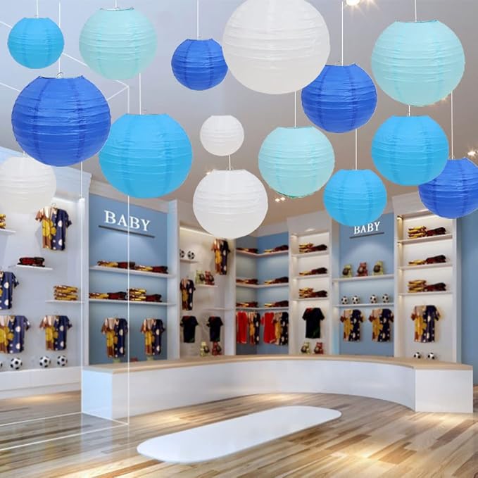 LURICO 16 Pcs Blue/White Paper Lanterns - Image 5