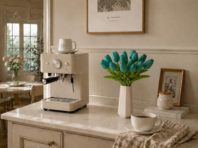 Mandy's 20pcs Artificial Teal Tulips | 13.5 Inch Lifelike PU Tulips Faux Floral - Image 5